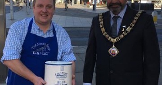 Webb Freckingham of The Cheese Shop, Flying Horse Walk with The Lord Mayor of Nottingham